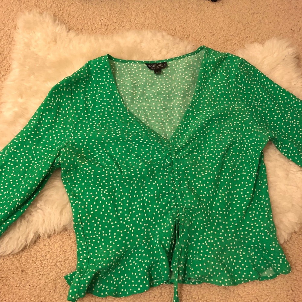 Topshop PETITE green polka dot blouse